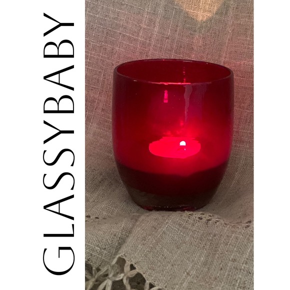 Glassybaby Courage Ruby Red Hand Blown Glass Candle Holder / Votive